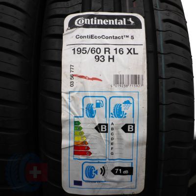 2. 195 60 16 4 x CONTINENTAL 195/60 R16 93H XL ContiEcoContact 5 Sommerreifen 2019/2021 VOLL WIE NEU 