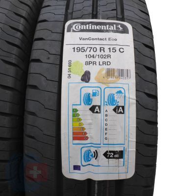 2. 195 70 15C 2x CONTINENTAL 195/70 R15C 104/102R VanContact Eco Sommerreifen 2021 VOLL Wie Neu