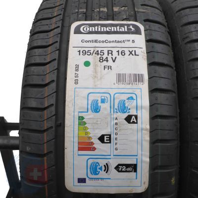 2. 2 x CONTINENTAL 195/45 R16 84V XL ContiEcoContact 5 Sommerreifen 2020 WIE NEU VOLL