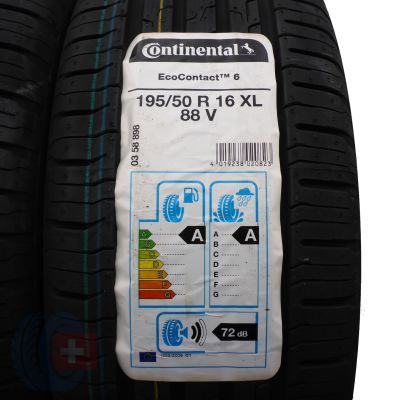 2. 4 x CONTINENTAL 195/50 R16 88V XL EcoContact 6 Sommerreifen 2020 WIE NEU VOLL