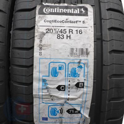 2. 205 45 16 2x CONTINENTAL 205/45 R16 83H ContiEcoContact5 Sommerreifen 2020 VOLL WIE NEU 