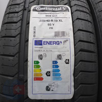 2. 225 40 19 2x CONTINENTAL 225/40 R19 93Y XL ContiSportContact 5 RunFlat MOE Sommerreifen 2024 WIE NEU VOLL